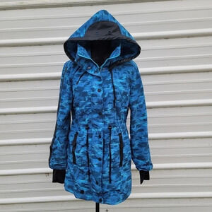 NFL Super Bowl LV Blue Black Camouflage Windbreaker Ski Jacket Hooded Coat Sz M